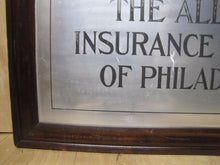 Load image into Gallery viewer, THE ALLIANCE INSURANCE CO OF PHILADELPHIA Antique Framed Sign GOODMAN Co NY USA
