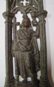 Antique CHURCH Marker Plaque Exquisite MAIDEN CROSS CHALICE Cast Iron Ornamental