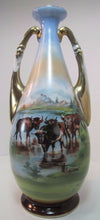 Load image into Gallery viewer, Antique Porcelain Cattle Vase large cow steer bulls double handled decorative
