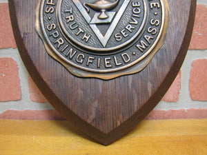 Old SPRINGFIELD COLLEGE MASS Plaque Sign CHARACTER TRUTH SERVICE Wood Metal