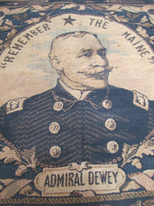 REMEMBER THE MAINE ADMIRAL DEWEY Old Tapestry Artwork Textile Decorative Arts