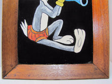 Load image into Gallery viewer, BUGS BUNNY SWAMI Flute Vintage Oil on Velvet Painting wood framed artwork
