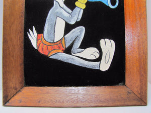 Vtg BUGS BUNNY SWAMI Flute Oil on Velvet Painting wood framed artwork