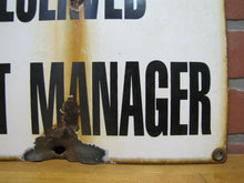 Load image into Gallery viewer, Old Porcelain RESERVED SHIFT MANAGER Repair Shop Gas Station Industrial Ad Sign

