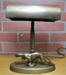Art Deco Leopard Lamp Desk Student Light Figural Big Cat Prowling Brass Wash