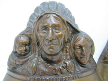 Load image into Gallery viewer, Indian Family Old Bookends Cast Brass Bronze Chief Squaw Child Decorative Arts
