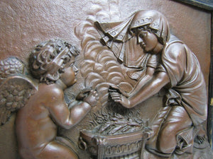 FORNI Antique CUPID & PSYCHE Decorative Arts Ornate High Relief Plaque Cherub