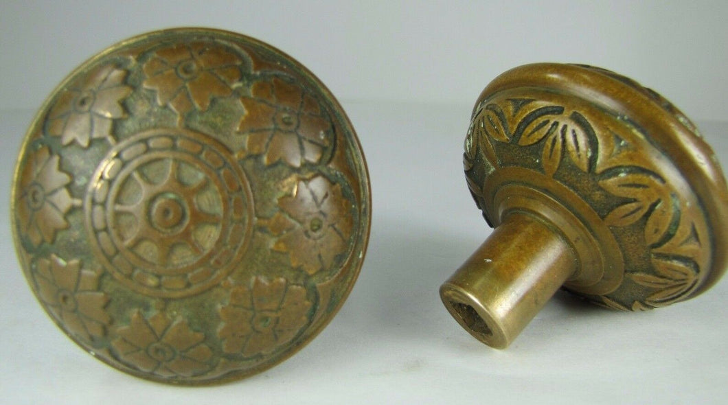 Antique Bronze Door Knobs Ornate Flowers Leaves Architectural Hardware Elements