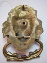 Load image into Gallery viewer, Old Brass Figural Lions Head Dauphin Koi Door Pull ornate architectural hardware
