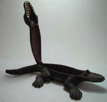 Load image into Gallery viewer, Antique Cast Iron Alligator match safe trinket tray top lift old original paint
