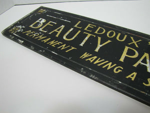 Old LEDOUX'S BEAUTY PARLOR Reverse on Glass Sign Permanent Waving a Specialty