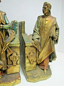Antique Bronze Clad Dante Beatrice Bookends Decorative Art Statues 1915