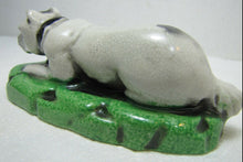 Load image into Gallery viewer, RECUMBENT DOG Decorative Art Statue Figurine lying resting black white dog
