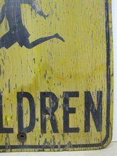 Load image into Gallery viewer, Old Wooden SLOW CHILDREN Street Road Sign htf wood school playground safety adv
