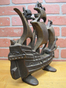 c1930 Cast Iron Nautical Sailing Ship Doorstop Creation Co Wonderful Detail