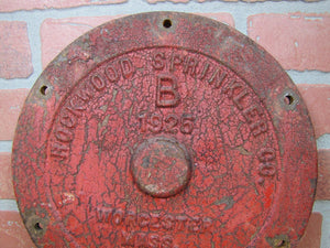 1920s Cast Iron ROCKWOOD SPRINKLER CO Fire Water Alarm Cover Worcester Mass USA