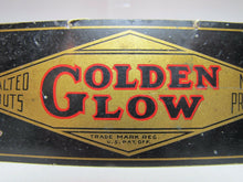 Load image into Gallery viewer, Antique GOLDEN GLOW Salted Nuts Nut Products Advertising Sign small tin peanuts
