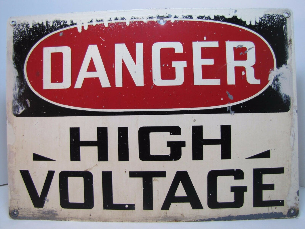 Vintage DANGER HIGH VOLTAGE Sign metal industrial safety advertising sign