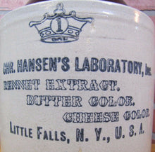 Load image into Gallery viewer, HANSEN&#39;S LABORATORY Antique Stoneware Jug LITTLE FALLS NY BUTTER CHEESE 1 Gal

