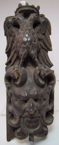 Antique Carved Wood Double Headed EAGLE DEVIL EVIL Man Head Hardware Element