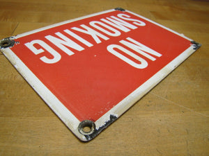 NO SMOKING Old Porcelain Sign Gas Station Industrial Repair Shop RR Subway Ad