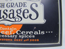 Load image into Gallery viewer, RATHJENS &amp; SONS SAUSAGES Old Ad Tin Sign PORK BEEF CEREAL SPICE AAW COSHOCTON O
