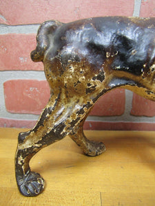 BOSTON TERRIER Antique Cast Iron Dog Doorstop Brown Cream Decorative Art Statue