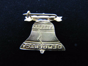Antique LIBERTY BELL Pin Pinback LIBERTY DEMOCRACY Red White Blue Ornate