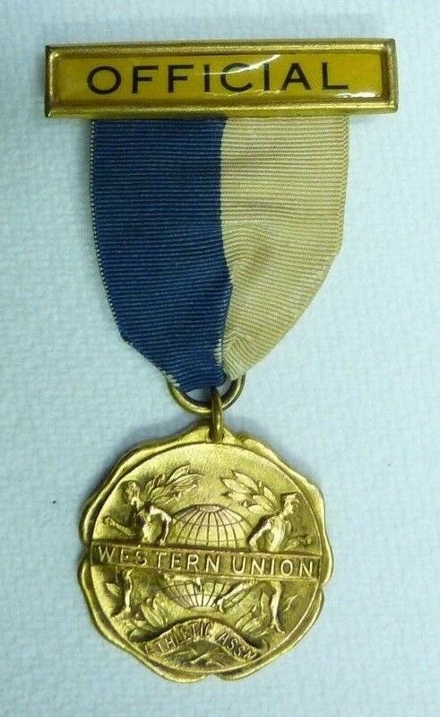 1920s WESTERN UNION  'OFFICIAL' Athletic Association Gold Plate Sports Medallion
