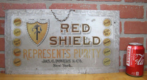 RED SHIELD REPRESENTS PURITY JAS G POWERS & Co NY Antique Grocery Store Ad Sign