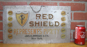 RED SHIELD REPRESENTS PURITY JAS G POWERS & Co NY Antique Grocery Store Ad Sign