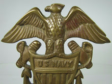 Load image into Gallery viewer, Old Brass US NAVY Spread Winged Eagle Shield Anchors Figural Doorstop Bookend
