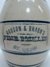 Load image into Gallery viewer, DODSON &amp; BRAUN&#39;S FINE PICKLES ST LOUIS Old Advertising Stoneware Pottery Crock
