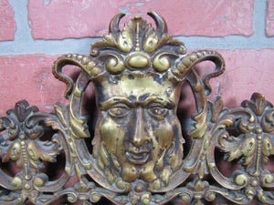 19c HORNED DEVIL Antique Decorative Arts Lrg Bronze Frame Picture Mirror Artwork