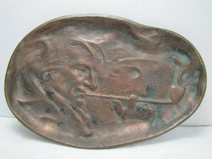 Antique Gentleman Smoking Old Long Clay Pipe Bronze Decorative Arts Tray