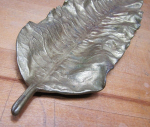 Antique Figural Large Long Leaf Decorative Arts Bronze Brass Gilt Tray