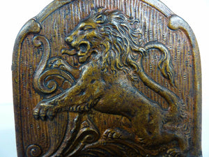 MAJESTIC LIONS Antique Cast Iron Bookends Ornate High Relief Decorative Arts
