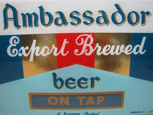 Old Ambassador beer Sign 'On Tap' Krueger Prod Newark NJ Bar Pub Tavern Display