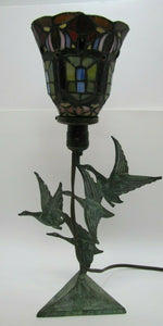 Geese Mallards Ducks Birds in Flight Bronze Brass Lamp Stained Glass Light Shade