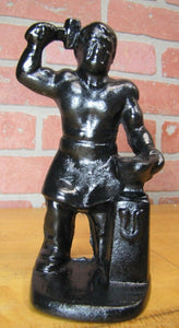 BLACKSMITH FOUNDRY IRON WORKER w ANVIL Antique Cast Iron Doorstop Bookend Statue