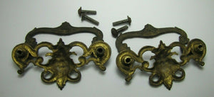 HORNED DEVIL HEADS Pair 19c Victorian Pull Bronze Brass Architectural Hardware