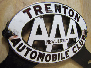 TRENTON AUTOMOBILE CLUB Old Porcelain License Plate Topper AAA New Jersey Fox Co