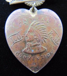 IORM Red Men Annual Convention Antique Souvenir Heart Pin Pinback Medallion
