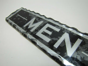 MEN Antique Reverse Glass Chip Scalloped Edge Tin Frame Advertising Sign ROG