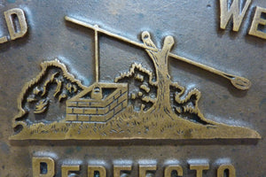 OLD WELL PERFECTO CIGARS Original Brass Sign News Paper Stand Paper Weight