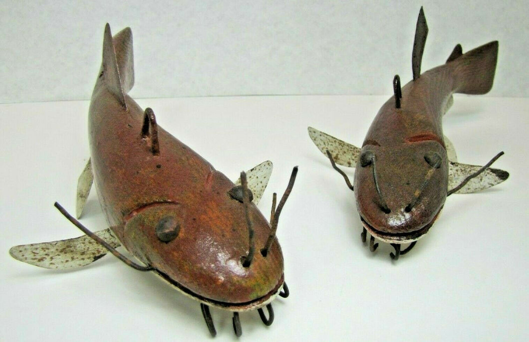 2 Folk Art Catfish Fishing Decoys RAF Robert Allen Francis Adirondacks NY 1950s