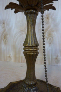 Antique Leaves Petals Decorative Cast Iron Lamp Original Old Gold Paint Light
