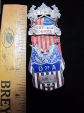 Load image into Gallery viewer, DAUGHTERS OF AMERICA D of A Antique Enamel Medallion Flag Ribbon Bible Pinback

