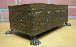 Old Copper Brass Bronze Small Planter Box Claw Foot Leaves Design