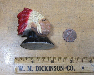 Antique Native American Indian Chief Cast Iron Pencil Holder Paperweight